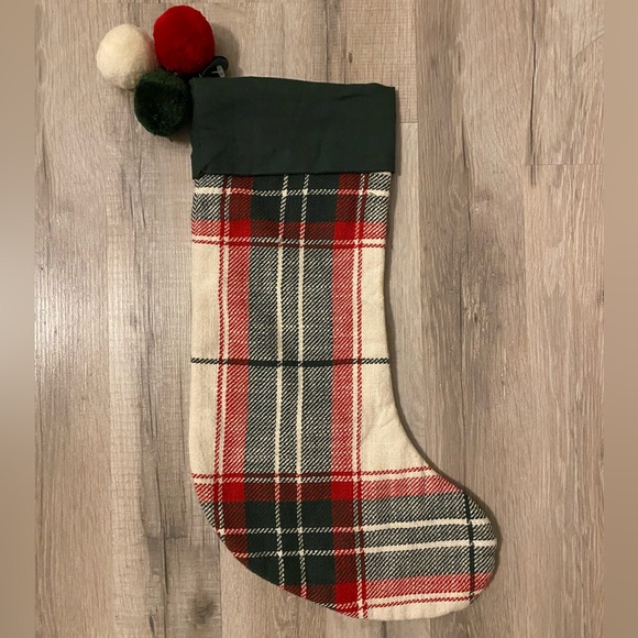 Hearth & Hand Linen Blend Plaid Stocking with Pom Pom’s - Picture 6 of 6